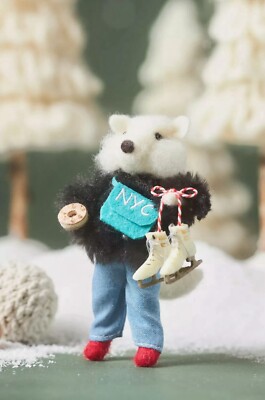 NEW ANTHROPOLOGIE ORNAMENT ASPEN SKI TRAVEL FOX HANDMADE FELT