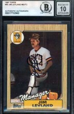 Jim Leyland Gem Mint 10 Beckett BAS Signed 1987 Topps Rookie Autograph