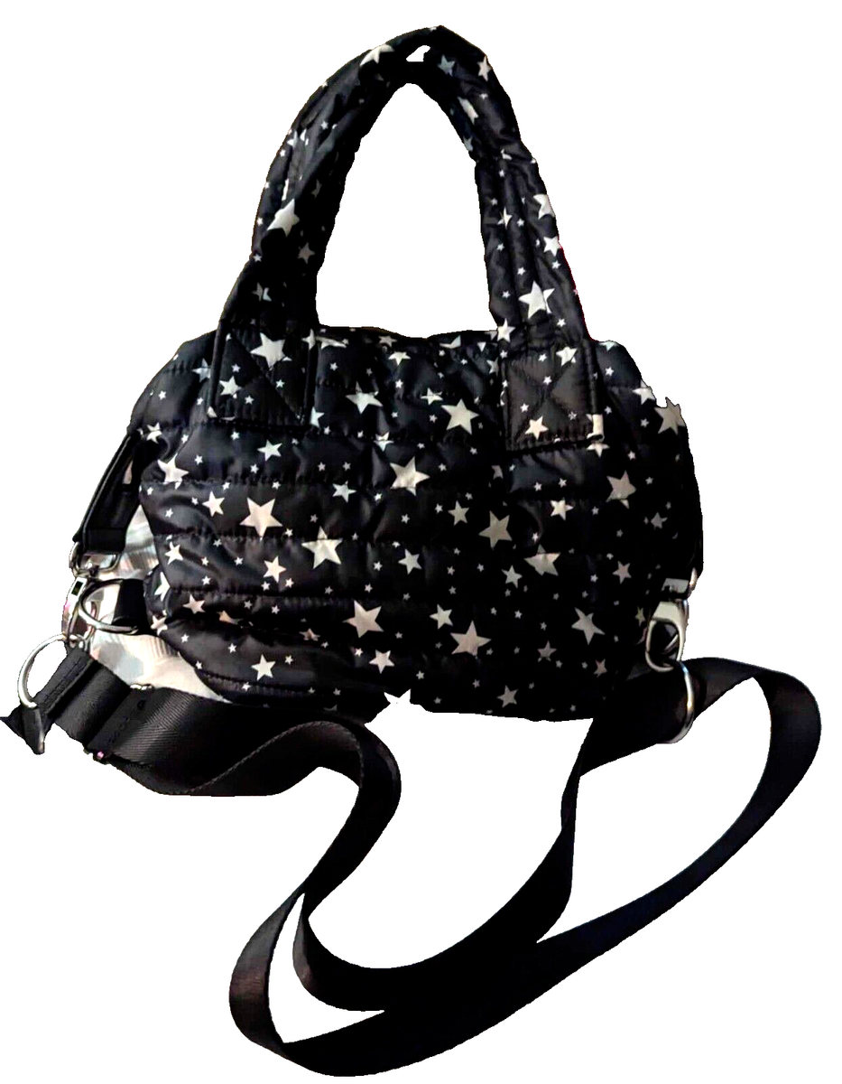 SONDRA ROBERTS Squared Black Star Pattern Nylon Quilter Puffer Bag