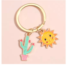 Cute Keychain Sun Cactus Flower Key Ring Letter Plants Key Chains Desert Gifts