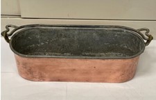 Ancienne jardinière en cuivre / fer forgé assemblée en queue d'aronde - Lg 42 cm