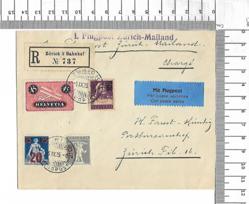 9.IX.1925 premier courrier aérien Zurich Milan Milan FFC R-Bulletin gare ; 61656 - Photo 1 sur 2