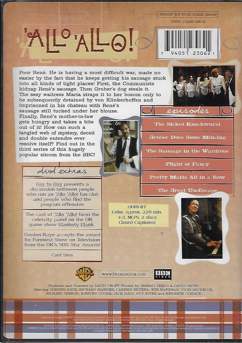 (未使用･未開封品)Allo Allo: Complete Series Three [DVD] Allo Allo - The Complete Series Three (DVD, 2005, 2-Disc Set) for