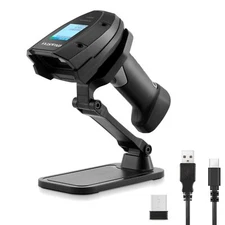 Barcode Scanner Wireless 1D Laser 2.4G & USB Wired Handheld with Stand