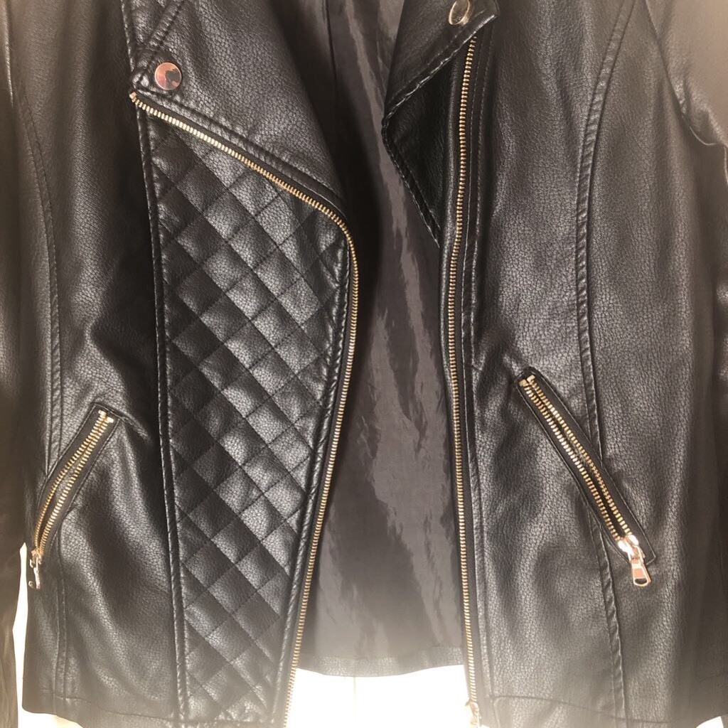 Art Class Girls Quilted Leather Jacket Black Full Zip Long Sleeve