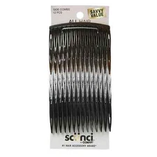 Scunci Plastic Side Hair Combs, Black, Clear, and Tortoise Shell, 12 Ct