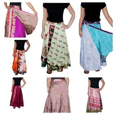 Wholesale Lot 5 PC indian Vintage Silk Sari magic Wrap Around Frill Skirt
