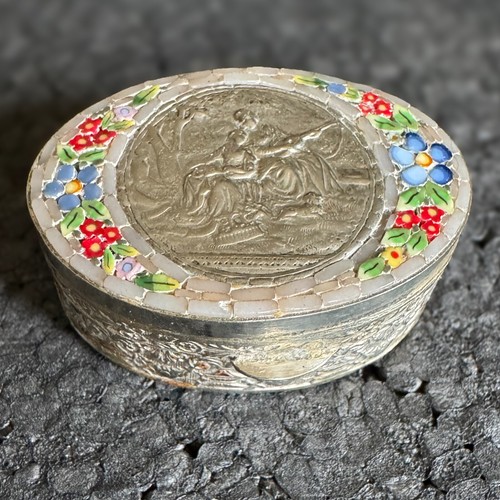 Antico portapillole coppia corteggiamento micro mosaico argento Italia vittoriana - Foto 2 di 12
