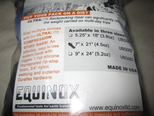 Equinox Ultralite Compression Stuff Bag 7" x 21" 4.5oz UBG082 Made in USA - Picture 3 of 3