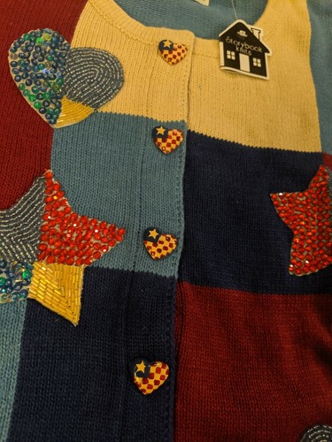 Story Book Knits Americana Patchwork Sweater Med - Picture 2 of 8