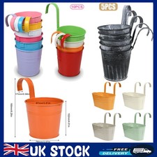 10 x Metal Flower Pots Vase Bucket Hanging Garden Fence Planter Drain Hole Hook