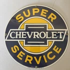 Vtg SUPER CHEVROLET SERVICE 11.25" Porcelain Advertising Shop Gas Station Sign