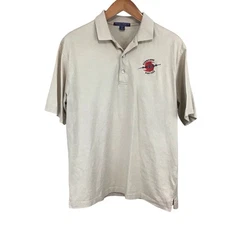 Hurricane Hunters Beige Polo Shirt L Airplane Logo Port Authority