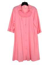 VTG MONTGOMERY WARD Thin NYLON Button-Up FLORAL EMBROIDERED Pink ROBE Sz M