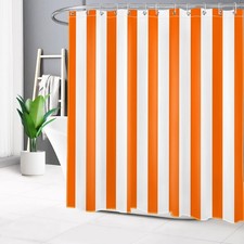 Orange and White Striped Shower Curtain 72x78 Inch with 12 Hooks - Waterproof
