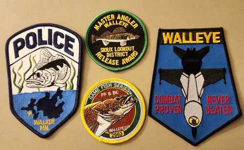 Lot of 4 Walleye Patches Master Angler Police Military Fish & Game MUST SEE!