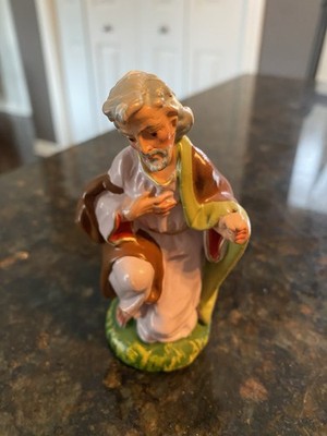 Vintage Paper Mache Italy Joseph Nativity Scene Figure 4.25  Missing Staff