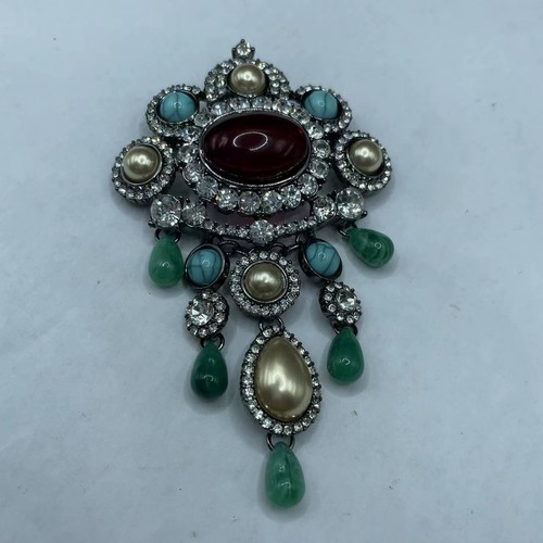 Vintage Vintage Barroco Industria Pesada Corona Borla Vidrio Broche Pendiente - Imagen 4 de 12
