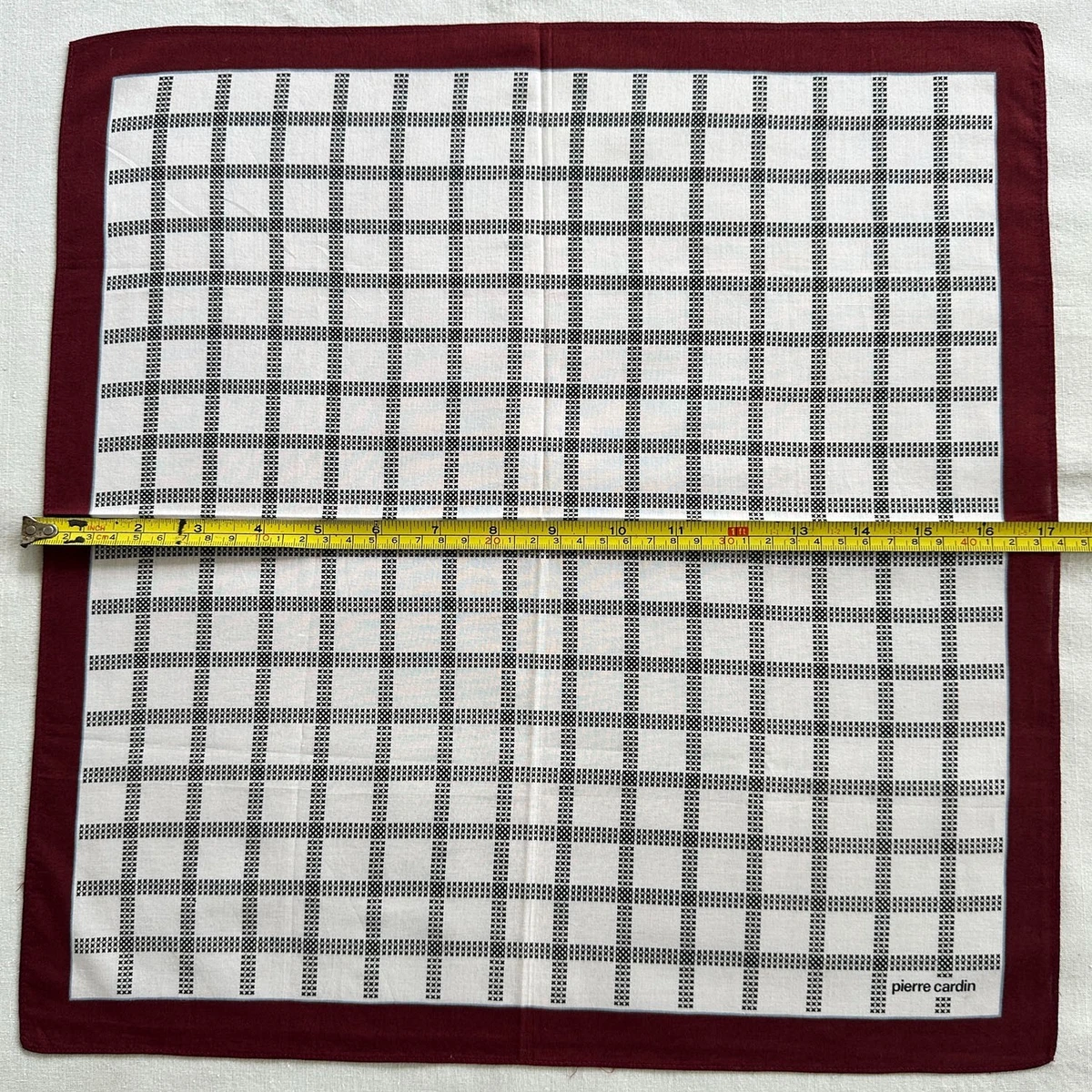 VTG Handkerchief White Cotton Check Cross Border Red Print Pocket Square 17"~G