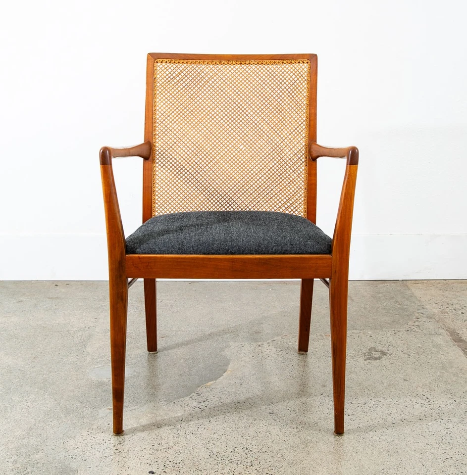 Juego de 4 sillas de comedor modernas Mid Century Captain Bastón respaldo alto vintage brazo gris Foto 3 de 4