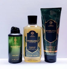 Bath & Body Works Men's Collection WOODLANDS Body Cream, Body Wash, Body Spray 