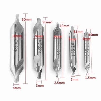 5pcs High Speed Steel Center Drill Bits Set 60 Degree Angle 1.5/2/2.5/3/4mm