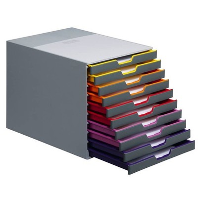 DURABLE Schubladenbox VARICOLOR   dunkelgrau mit bunten Farblinien 761027,...