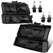 Pair Headlight Assembly Compatible for 2003 Black/Smoke/Transparent W/Bulb