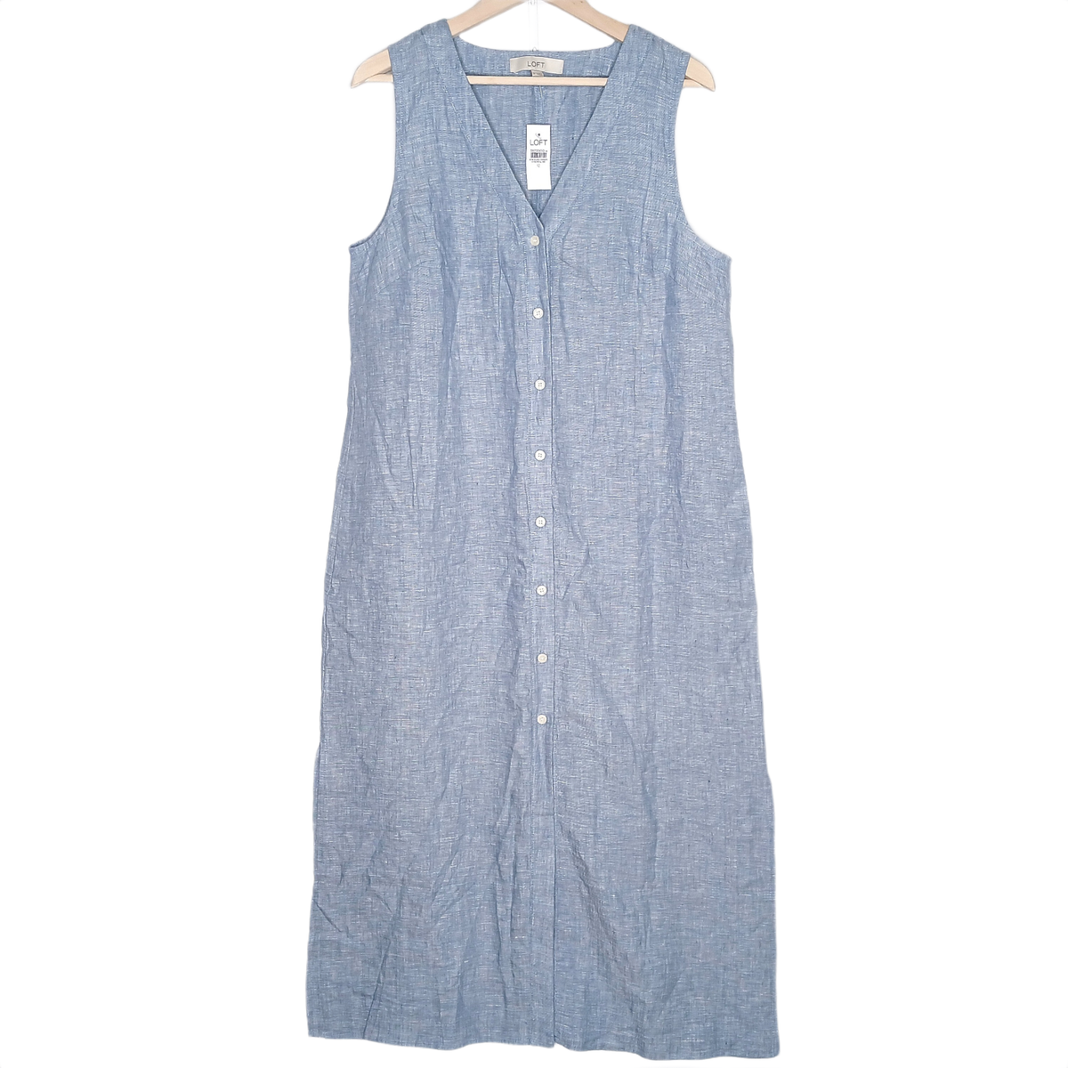 NEW LOFT womens sleeveless linen dress size 12 chambray blue v-neck button front | eBay NEW LOFT womens sleeveless linen dress size 12 chambray blue v-neck button front | eBay