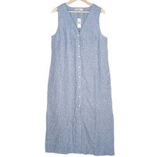 NEW LOFT womens sleeveless linen dress size 12 chambray blue v-neck button front