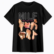 Summer MILF men I love feet funny meme pattern printed T-shirt 100% cotton