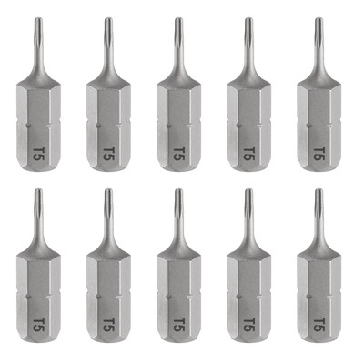 10pcs T5 Magnetic Torx Screwdriver Bit 1/4'' Hex Shank 25mm Length S2 Steel