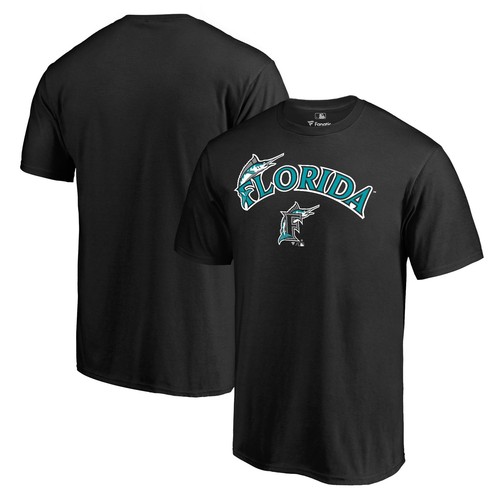 Men's Black Florida Marlins Cooperstown Collection Vintage Wahconah T-Shirt