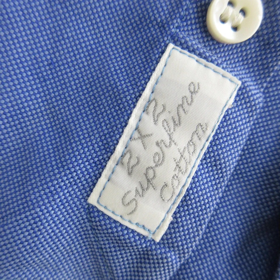 Camisa Ermenegildo Zegna Para Hombres Grande Azul Superfino Algodón Vestido Botón Delantero Foto 4 de 4