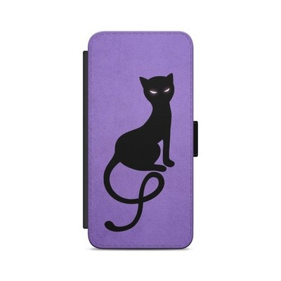 BLACK CAT Purple Background  Flip Wallet Phone Case For Samsung Models