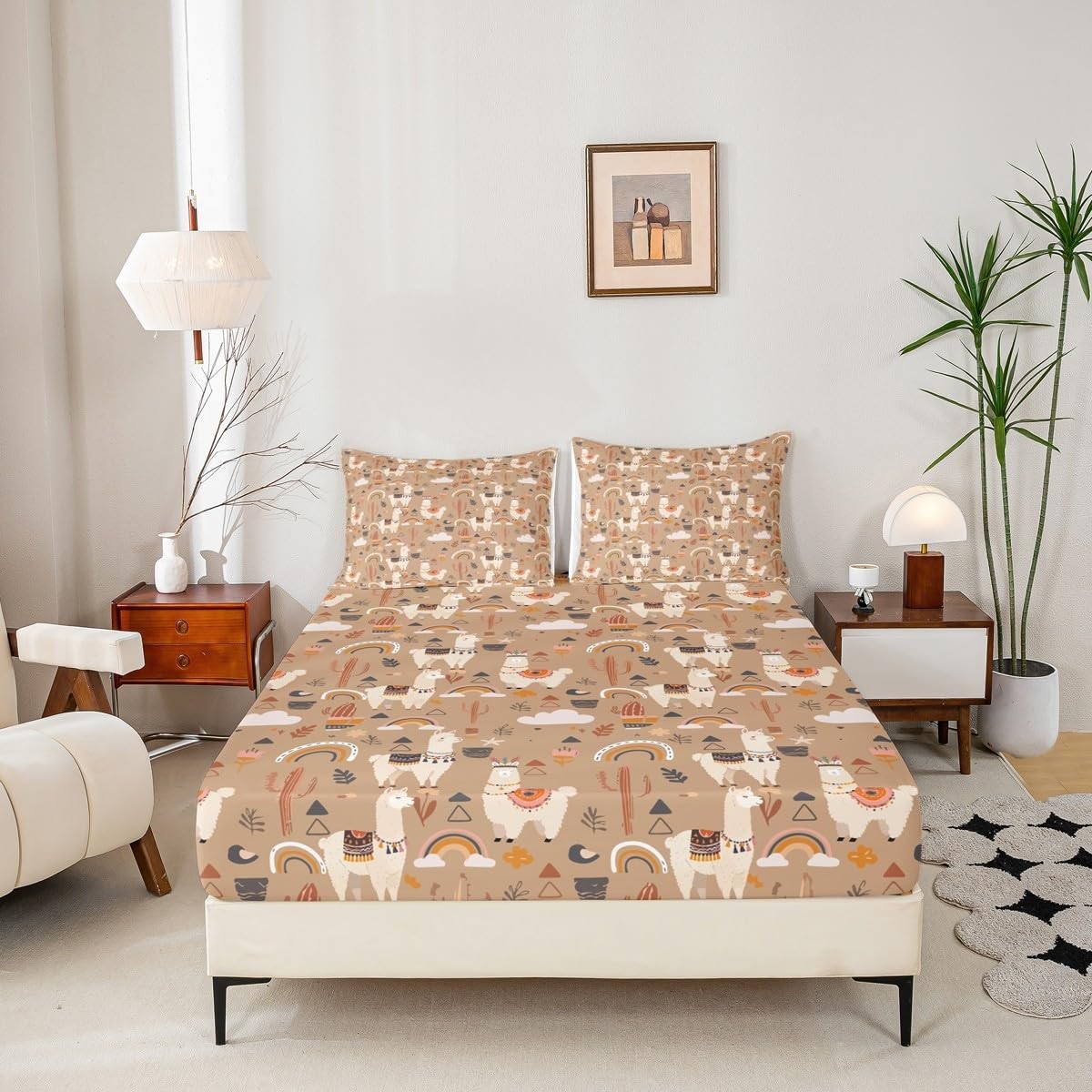 Kawaii Llama Alpaca Set for Boys Cute Llama Sheets with Deep Pocket Fitted Ca...