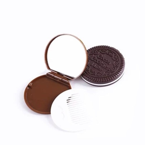 Women Girls Chocolate Cookie Mini Pocket Mirror With Comb Princess Portable Sand - Picture 6 of 8