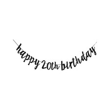 Happy 20th Birthday Banner - Black Glitter 20th Birthday Party Banner - Garla...