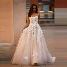 A-line Tulle Appliques Wedding Dresses Sweetheart Sleeveless Boho Bridal Dress