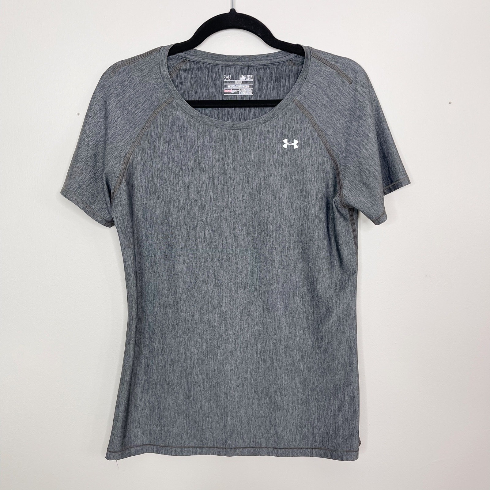 Under Armour Womens Medium M Heather GrayFitted HeatGear Short Sleeve Tee Shirt