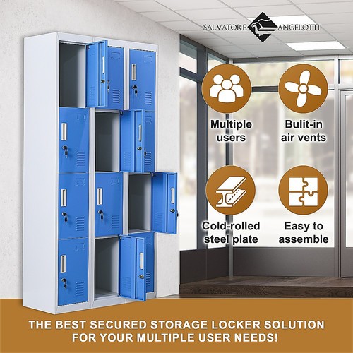 12-Door Locker for Office Gym Shed School Home Storage - Standard Lock with Keys - Picture 4 of 10