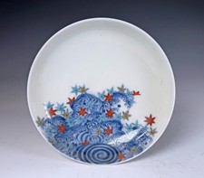 Superb Antique Japanese Nabeshima Porcelain Footed Dish with Waves and Flowers
