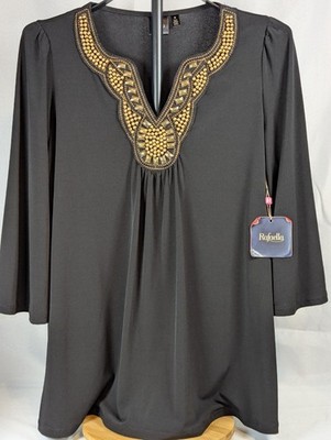 NWT Rafaella Black Beaded Embellished Tunic Top M 26.6.21-16