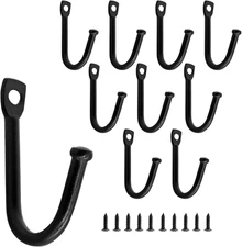 Metal J Shaped Iron Hooks, 1.4 Inch Wall Mounted Single 1.38 "X 0.79" Black