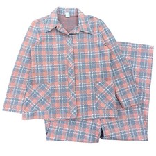 60s 70s Jonathan Sportswear Plaid Polyester Leisure Suit Set Jacket Pants 15/16