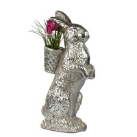 Dekofigur Hase Mit Korb Antikoptik H. 53Cm Silber Aus Kunststein Formano Wa