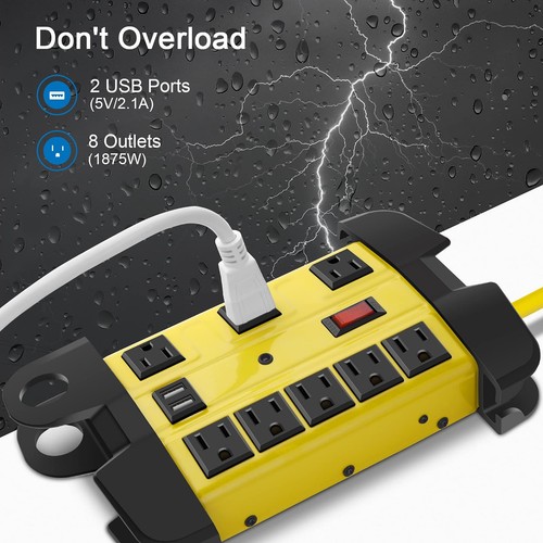 Heavy Duty Power Strip with USB, Workshop 8 Outlet Surge Protector 2700 Joule... - 第 2/7 張圖片