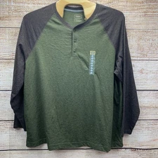 The Foundry Supply Co. 3XL Green Brown Heather Henley Long Sleeve T Shirt New