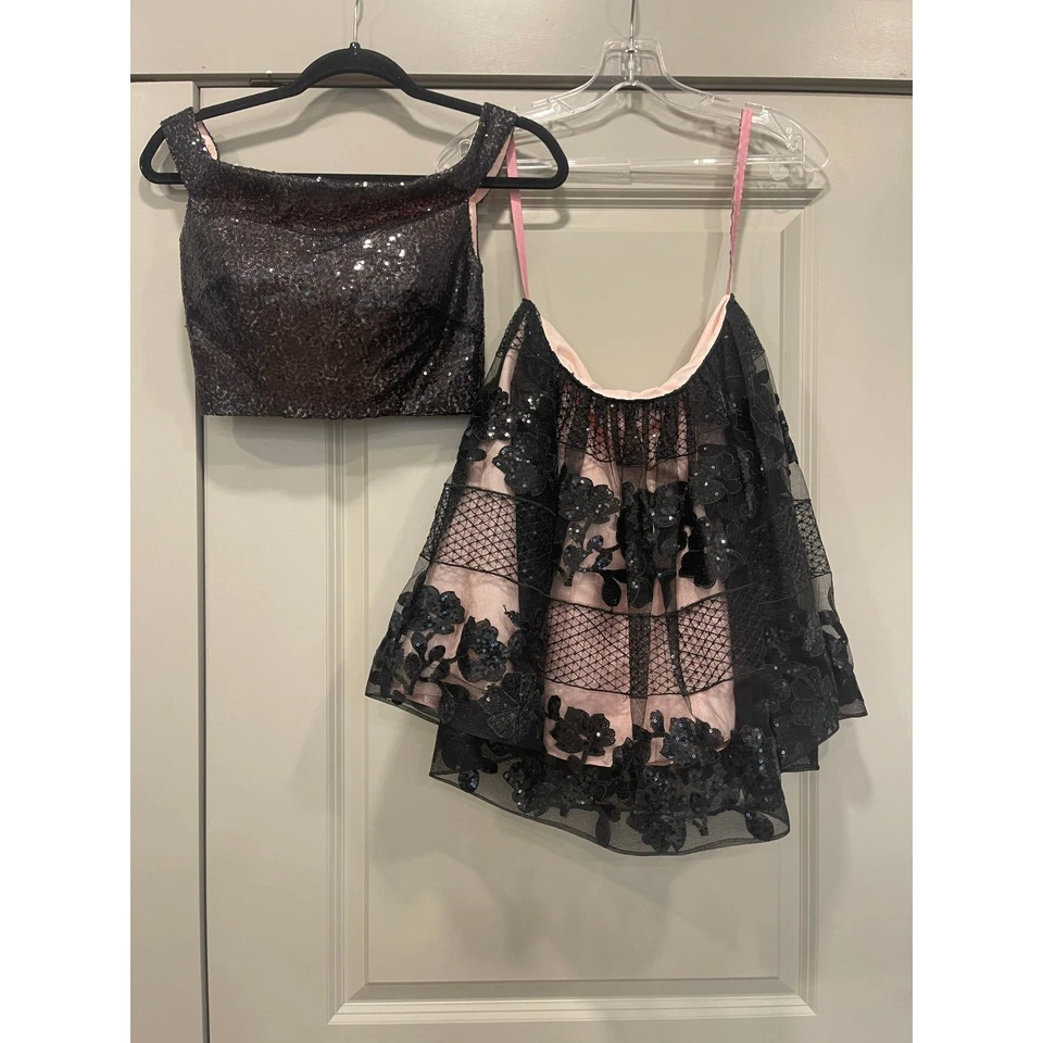 Blush Prom Homecoming Two Pieces Cocktail Skirt Dress Size 00 Black/Pink 11604 - Image 3 of 4