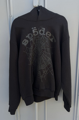 sp5der Unisex L Black Pullover Hooded Hoodie Spider Web Graphic Print
